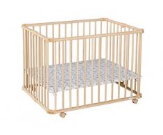 Geuther - Laufgitter Lucilee +, TÜV geprüft, höhenverstellbarer Laufstall, faltbar, gepolsterter Boden, Teppichrollen, 76,2 x 97,4 cm, natur, Monster