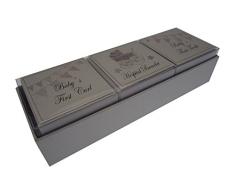 White Cotton Cards Baby s First Curl/Armband/Zahn-in Andenken Box Set (Silber Kinderwagen und Wimpelkette)
