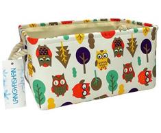 Funny Go Aufbewahrungskorb, rechteckig, faltbar, Leinenstoff, Cartoon-Aufbewahrungsbox mit Griffen für die Organisation von Zuhause/Küche/Kinderspielzeug/Büro/Schrank/Regalkörbe eule