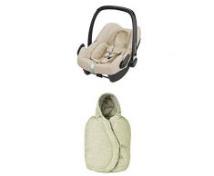 Maxi-Cosi Rock Babyschale, sicherer i-Size Kindersitz, Gruppe 0+ (0-13 kg), nutzbar ab der Geburt bis 12 Monate, nomad sand + passender, kuschelig warmer Maxi-Cosi Fußsack