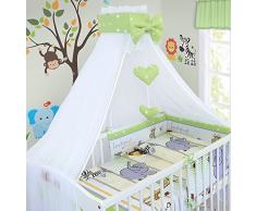 Luxus 100 Baby Bettwäsche Set Kissen Bettbezug Bumper himmel für Kinderbett 120 x 60 cm 100% Baumwolle (Safari grün)