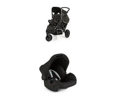 Hauck Freerider Geschwisterkinderwagen, mit abnehmbarem Zweitsitz, für ein oder zwei Kinder, Tandem, hintereinander, ab Geburt nutzbar, bis 30 kg, schmal, inkl. Regenverdeck, schwarz inkl. Babyschale