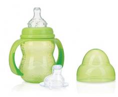 Nuby ID1107GREEN Nûby - Trinklerntasse mit 2 Aufsätzen - Non Drip Sauger und No-spill Trinktülle - 240 ml - 0M+, Grün