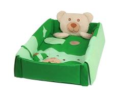 Krabbeldecke Erlebnisdecke Spieldecke Krabbeldecke Babygym Nestchen mit Spielbogen - 3 in 1, Farbe:Grün, Motiv:Sleeping Bear mit Musik