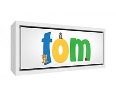 Little Helper TOM3084-FC-15DE Holz gerahmte Leinwanddruck Personalisiert mit Jungennamen, Tom, Groß, 34 x 88 x 3 cm