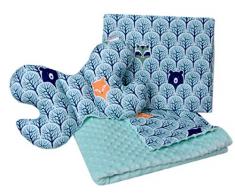 Babydecke Krabbeldecke Set 3in1 100% Baumwolle MINKY Kinderdecke 55x75 + 35x30cm flaches Kissen und Anti-Schock-Kissen Schmetterling Medi Partners (Wald mit minzer Minky)