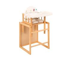 roba Kombi-Hochstuhl, Kinderhochstuhl mit Essbrett wandelbar zu Tisch & Stuhl, Holz Hochstuhl weiß, Sitz gepolstert Fox & Bunny