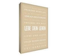 Little Helper LVLF128-01G Feel Good Art Wandschmuck aus starker Leinwand im modernen typographischen Stil Lebe dein Leben, 30 x 20 cm, beige