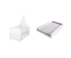 roba Komplettbett 70x140 cm Fox & Bunny, Babybett weiß, umbaubar zum Juniorbett, inkl. Bettwäsche, Himmel, Nestchen, Matratze, Wickelplatte