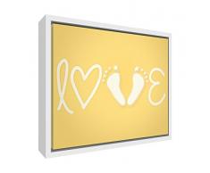 Feel Good Art eco-printed und gerahmt Nursery Leinwand, die Solide Weiß Holz Rahmen (34 x 24 x 3 cm, klein, gelb, Love Spuren)