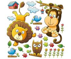 Wandaufkleber für Kinderzimmer, Motiv: Wildsafari, Dschungel-Motiv, abziehen und aufkleben, für Kinderzimmer, Spielzimmer