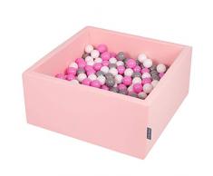 KiddyMoon Bällebad 90X40cm/200 Bälle ∅ 7Cm Bällepool Mit Bunten Bällen Für Babys Kinder Quadrat, Rosa: Grau/Weiß/Hellpink