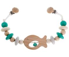 Hess Holzspielzeug 12967 - Wagenkette Fisch, Kette für Kinderwagen oder Babyschale, ab 0 Monaten, nature türkis, ca. 49 x 7 x 3,5 cm