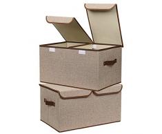 UUUJOLY Große Aufbewahrungskörbe aus Leinenstoff, faltbar, Würfel, Organizer mit Deckel und Griffen für Zuhause, Büro, Schrank, Schlafzimmer, Kinderzimmer