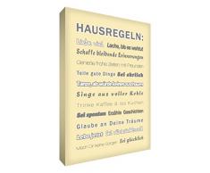 Little Helper HR2436-20G Feel Good Art Wandschmuck Leinwand im Modernen Typographischen Stil Hausregeln, 91 x 60 cm, creme