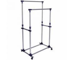 Songmics Doppel Stange Kleiderständer mit Rollen Höhe 100-165 cm, Edelstahl plattierte Rohre