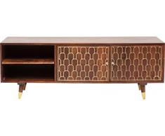 Kare 83365 TV - Board Muskat, Kleines, Schmales Sideboard mit 2 Türen und 2 Fächern, braun mit Goldenen Akzenten an der Schrank Front, (H/B/T) 50x140x35 cm
