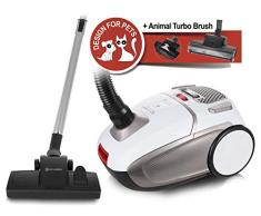 SAUBER VE-110452.11, Beutel Staubsauger mit extra Tierhaar-Turbobürste, ABS, Silber/Weiß, 600 W, 76 Dezibel