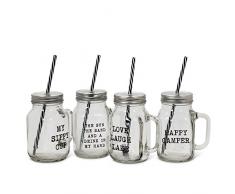 Abbott Collection 1227-SIPPER/065 Tasse mit Strohhalm, 14 cm hoch, Transparent/Schwarz, 4 Stück