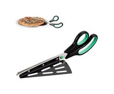 Relaxdays Pizzaschere mit Pizzaheber, Edelstahl Küchenschere, spülmaschinenfester Pizzaschneider, schwarz-grün