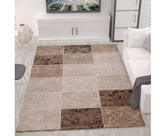 VIMODA Teppich Wohnzimmer Kurzflor Modern Meliert Kariert Marmor Muster Braun Beige, Maße:80 x 150 cm