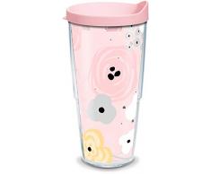 Tervis 1331684 Thermobecher mit Blumenmuster und rosa Reisedeckel, 473 ml, Tritan, transparent rosa Deckel 24 oz farblos