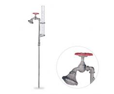 Relaxdays Regenmesser Wasserhahn, mit Erdspieß, rustikal, Niederschlagsmesser, 17 cm, 7 inch, aus Glas, Metall, grau