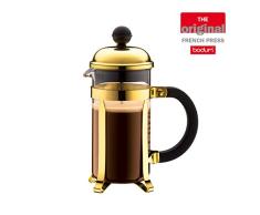 Bodum Chambord Kaffeebereiter 3 Tassen mit Metallrahmen, Chrom, Gold, 7.5 x 13.5 x 18.9 cm