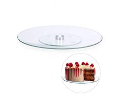 Relaxdays Tortenplatte, 360º drehbar, ∅ 30 cm, zum Servieren & Dekorieren, Kuchen, runder Drehteller, Glas, transparent