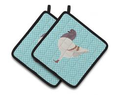 Carolines Treasures BB8098PTHD Common Strauß blau kariert dekorierter Topflappen, 19,1 x 19,1 cm, mehrfarbig Tauben - Deutsche Modenataube 7.5HX7.5W blau
