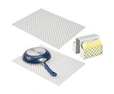 mDesign 3-teiliges Set Spülbeckenmatte zum Schutz vor Kratzern – 2 x große Abtropfmatte und 1 x Waschbeckenaufsatz aus Kunststoff – Spülmatte mit Schwammhalter für Doppelspülbecken – hellgrau