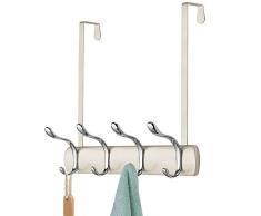 mDesign praktische Türhakenleiste – Hängegarderobe mit 8 Haken für Küche, Flur und Bad – Hakenleiste zur Aufbewahrung von Mänteln, Jacken, Schals und Handtüchern – mattsilberfarben/silberfarben