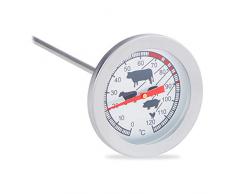 Relaxdays 10022814, Braten Grillthermometer, Edelstahl Fleischthermometer, 20 cm Einstichthermometer analog, Silber