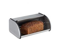 Relaxdays 10023832, Silber Brotkasten Edelstahl, Kleine Brotbox, Brot frisch halten, flach und Platzsparend, Leicht zu reinigen