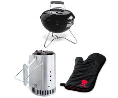 Weber 1111004 Smokey Joe Original, 37 cm, Holzkohlegrill schwarz + Anzündkamin + Grillhandschuhe