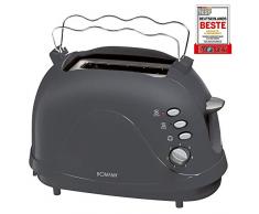 Bomann TA 246 CB, kompakter 2-Scheiben Toaster, Auftaufunktion, Aufwärmfunktion, Schnellstoppfunktion, Cool-Touch Gehäuse, grau