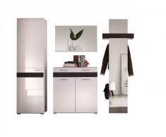 trendteam Garderobe Garderobenkombination 4-teiliges Komplett Set Mezzo, 248 x 195 x 38 cm in Weià Hochglanz, Absetzung Eiche Melinga Rillenstruktur Dunkel Dekor mit viel Stauraum und Ablagefläche