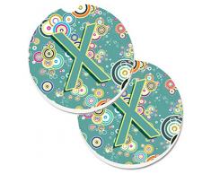 Caroline s Treasures Buchstabe X Kreis Blaugrün Initiale Alphabet-Set von 2 Tasse Halterung Auto Untersetzer cj2015-xcarc, 2,56, multicolor
