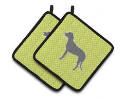 Caroline s Treasures Irischer Wolfshund Schachbrett grün Paar Topflappen bb3803pthd, 7.5hx7.5 W, multicolor