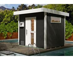 Weka Premium Kuopio, mit Flachdach, wekaLine-Designprofil, anthrazit/weiß, 533.2525.66000 Saunahaus, 298x262x253 cm