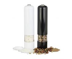 Relaxdays Pfeffermühle Elektrisch, mit Licht, 2er Set, Gewürzmühle, Kunststoff, batteriebetrieben, schwarz/weiß