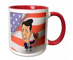 3dRose 60095_5 President Ronald Reagan mit amerikanischer Flagge, Keramiktasse, 325 ml, Rot/Weiß