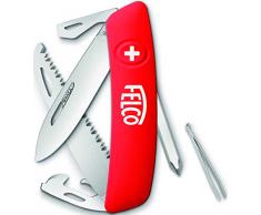Felco Taschenmesser, Klappmesser, Schnappmesser (10 Funktionen inkl. Schraubenzieher und Säge Robuste Klinge aus Edelstahl Kratzfester „Soft Touch“ Griff) 506, Rot
