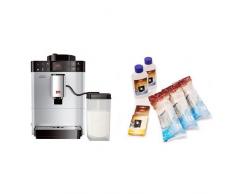 Melitta F53/1-101 Platzsparender Kaffeevollautomat Caffeo Passione One Touch, Milchbehälter, Silber + Melitta 6er Pflegeset