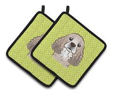 Caroline s Treasures Schachbrett Lime Grün Cocker Spaniel Paar Topflappen bb1278pthd, 7.5hx7.5 W, multicolor