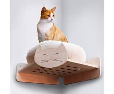 WINKELDACH PAAR - Ecke Krippe Wandregal für Katzen. In natürlichem Birkenholz und Polsterbett (cm 45 x 45)