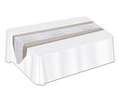Beistle 54813 Tischläufer Lace & Jute, 30,5 x 1,8 m, Tan/Weiß