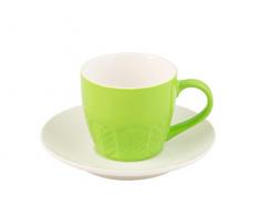 H&H Set Kaffeetassen mit Teller, Bone China, Grün, 130 ml, 6 Stück
