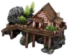 Europet Bernina 234-411551 Dekoration Wooden House mit Pflanzen 27.5 x 13 x 16 cm