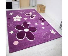 VIMODA Kinder Teppich Lila Blumen Sterne Schmetterling, Maße:80 x 150 cm